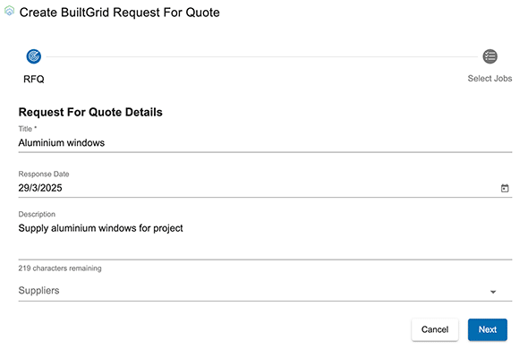 Dindo Trade Windows RFQ BuiltGrid