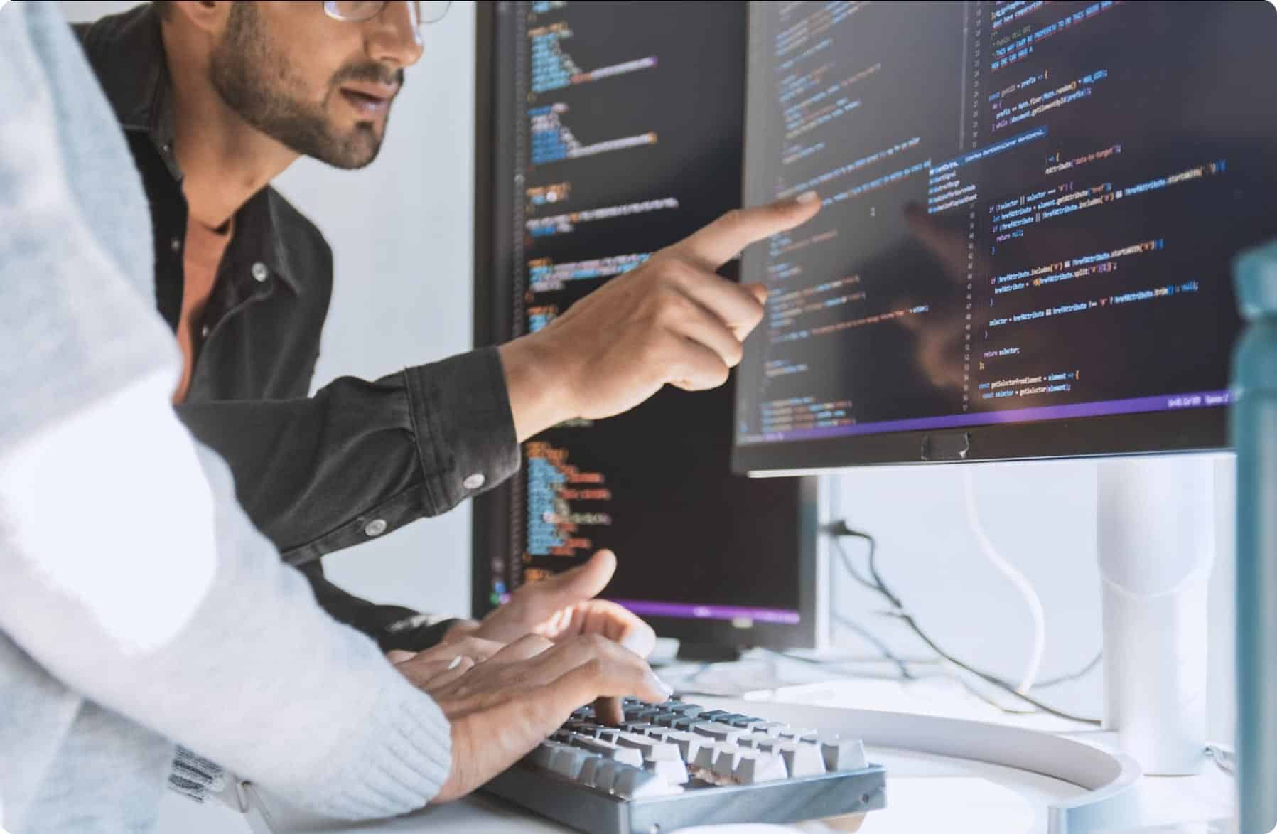 Developer inspecting code on screen